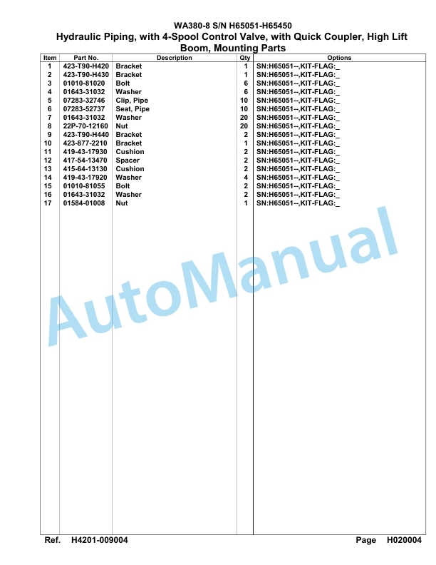 Komatsu WA380-8 Parts Manual WA00010H-3