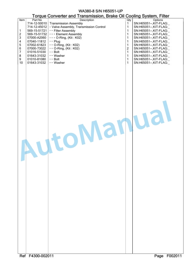 Komatsu WA380-8 Wheel Loader Parts Manual WA00010H-2