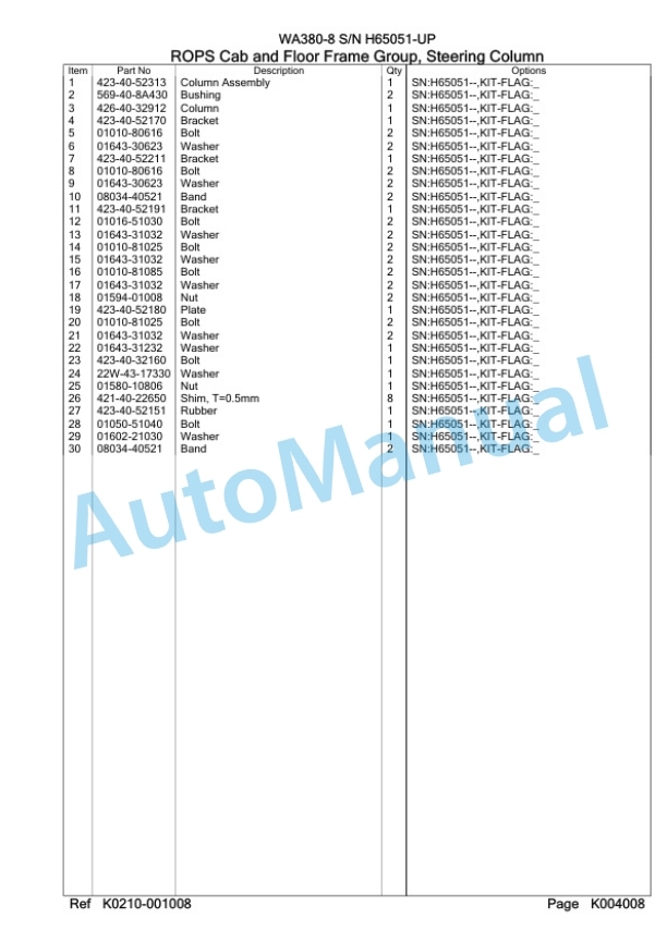 Komatsu WA380-8 Wheel Loader Parts Manual WA00010H-4