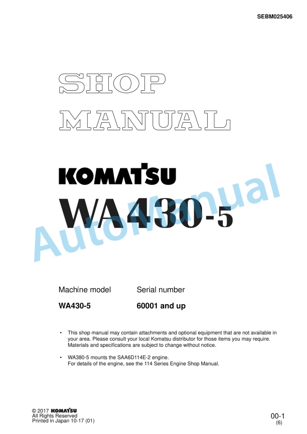 Komatsu WA430-5 Wheel Loader Shop Manual SEBM025406