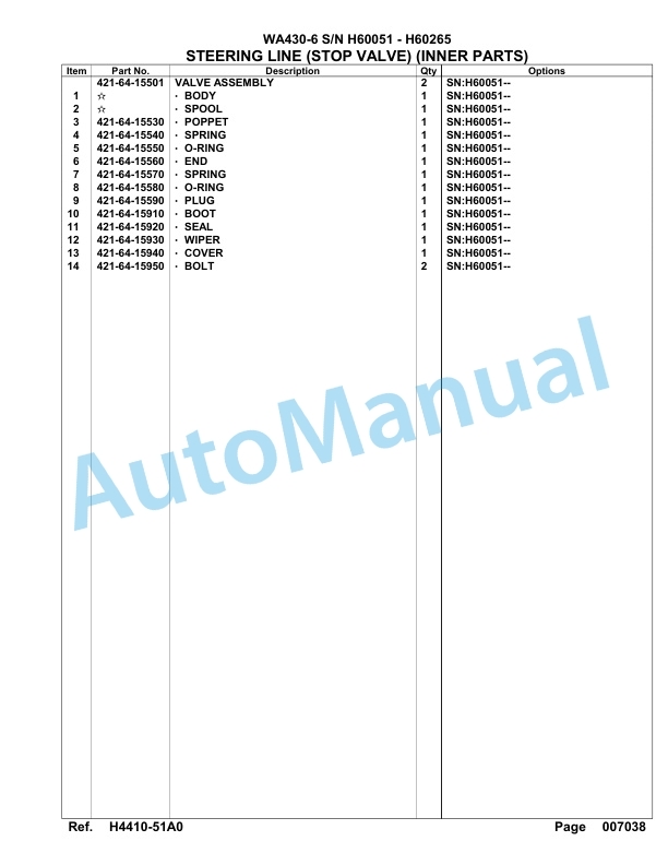 Komatsu WA430-6 Parts Manual - H60051 - H60265-3