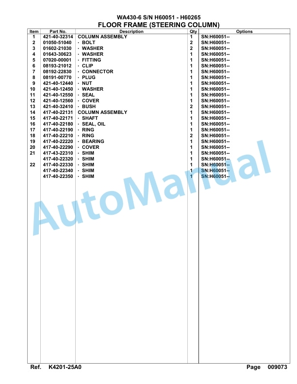 Komatsu WA430-6 Parts Manual - H60051 - H60265-4