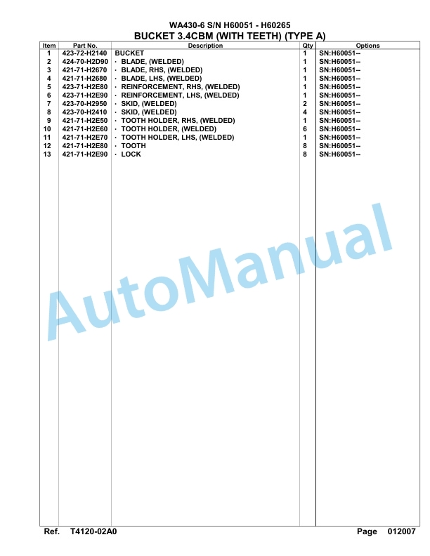 Komatsu WA430-6 Parts Manual - H60051 - H60265-5