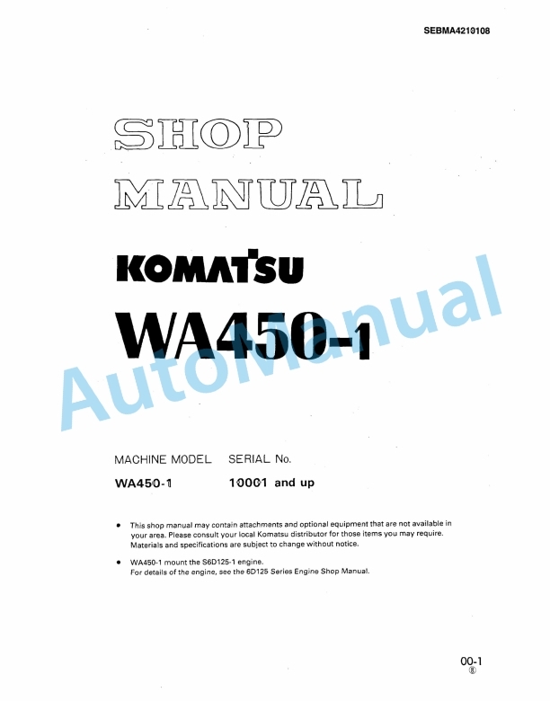 Komatsu WA450-1 Shop Manual SEBMA4210108