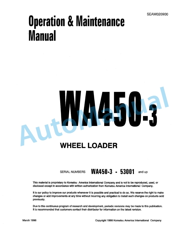 Komatsu WA450-3 Wheel Loader Operation and Maintenance Manual SEAM020900