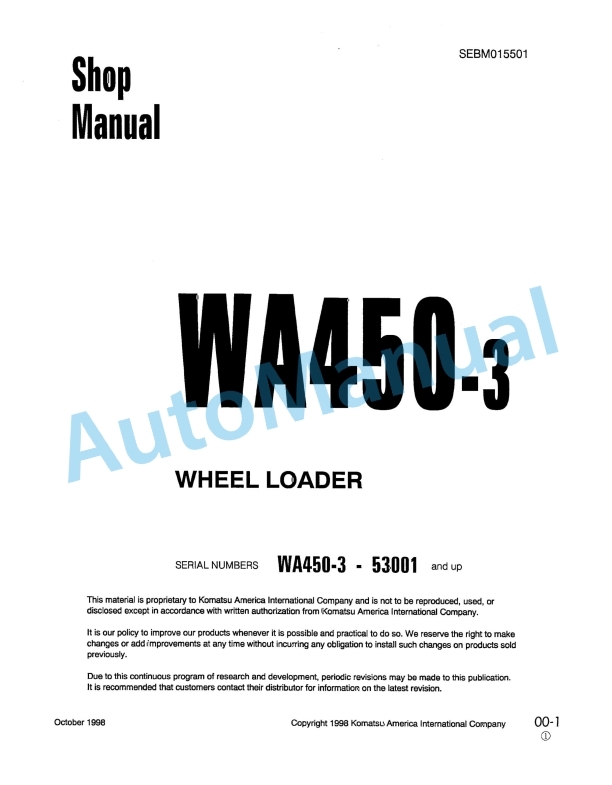 Komatsu WA450-3 Wheel Loader Shop Manual SEBM015501