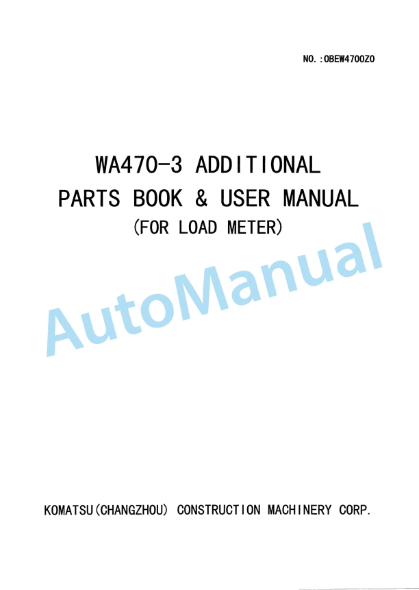 Komatsu WA470-3 Wheel Loader Parts Manual OBEW4700Z0