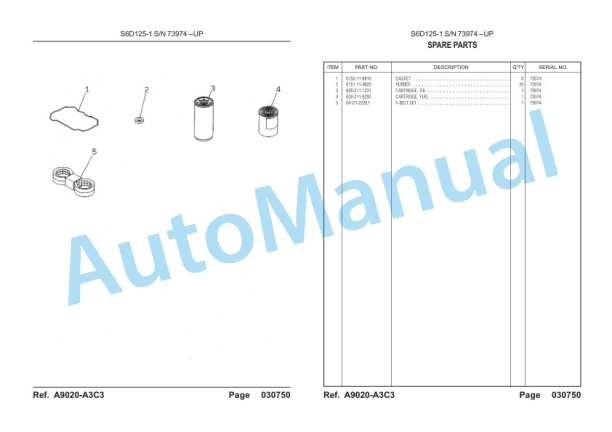 Komatsu WA470-3 Wheel Loader, S6D125-1 Parts Manual LEPBW47300-2