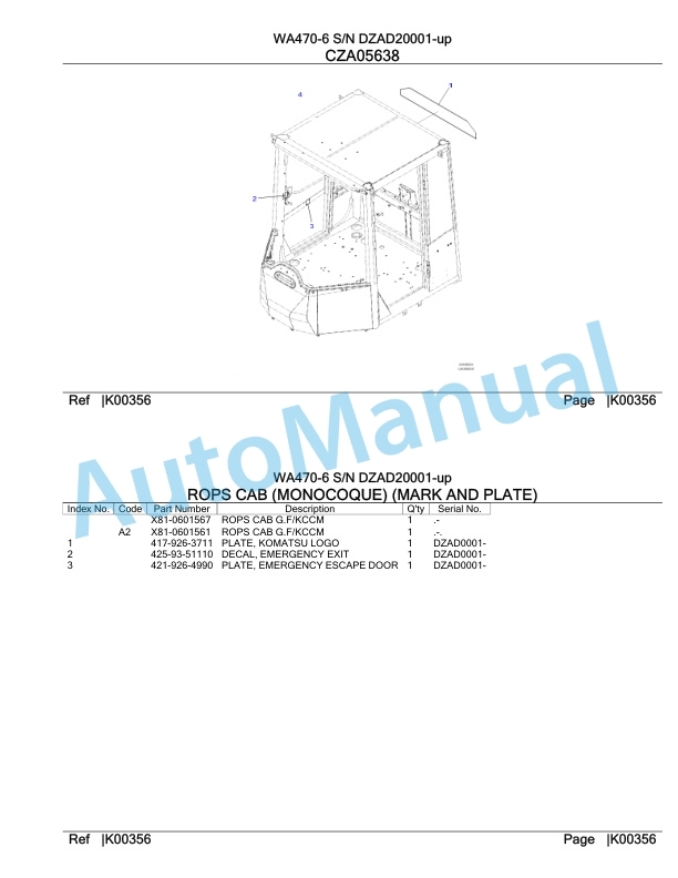 Komatsu WA470-6 Parts Manual DZAD20001-up-4