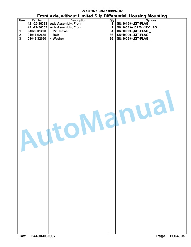 Komatsu WA470-7 Parts Manual 10099-UP-2