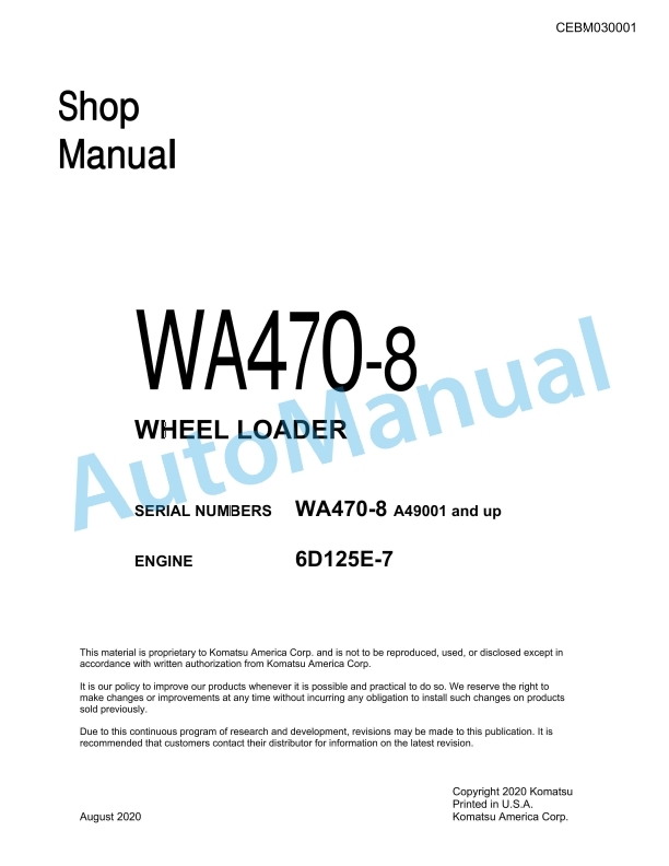 Komatsu WA470-8 Wheel Loader Shop Manual CEBM030001