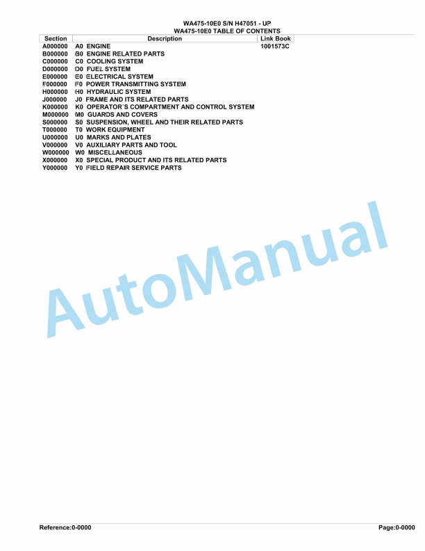 Komatsu WA475-10E0 Parts Manual H47051-UP