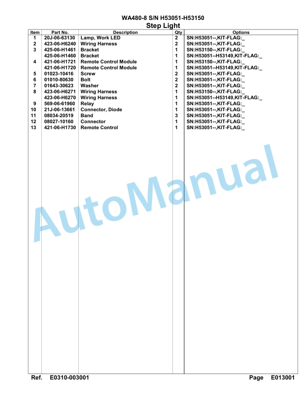 Komatsu WA480-8 Parts Manual - H53051 - H53150-2