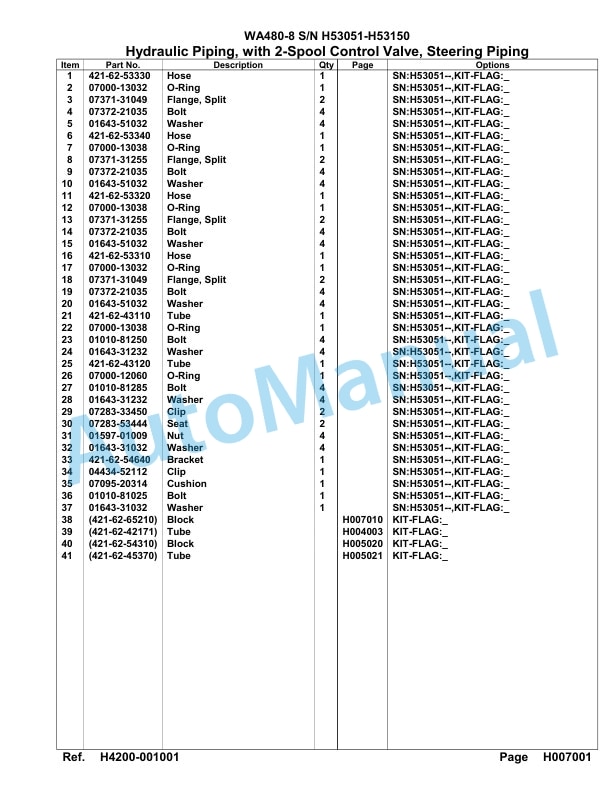Komatsu WA480-8 Parts Manual - H53051 - H53150-3