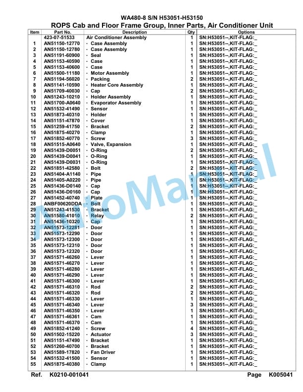 Komatsu WA480-8 Parts Manual - H53051 - H53150-4