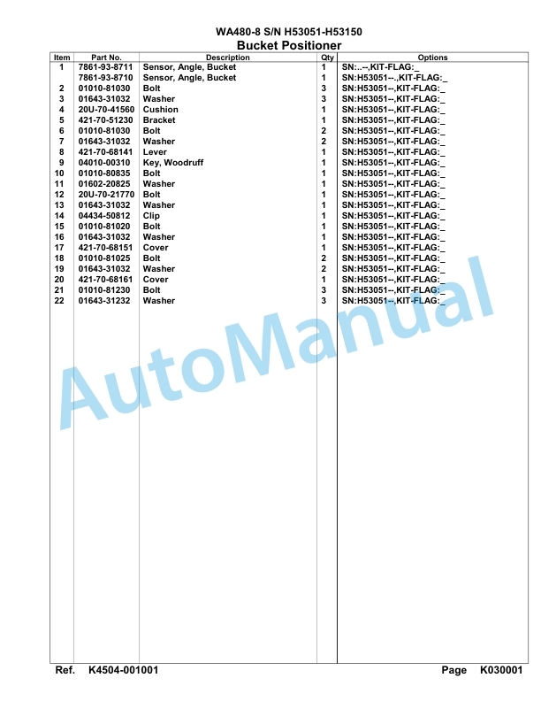 Komatsu WA480-8 Parts Manual - H53051 - H53150-5