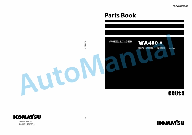 Komatsu WA480-8 Wheel Loader Parts Manual PBEW480800-00