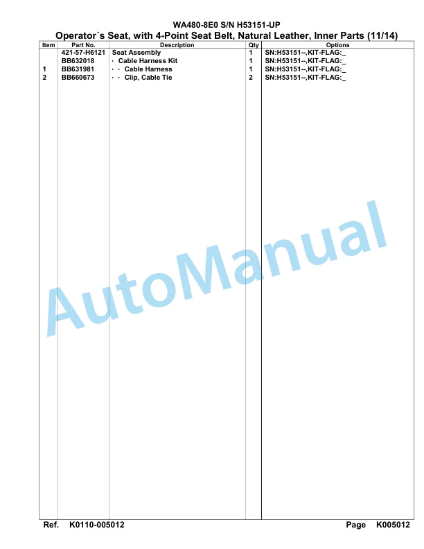 Komatsu WA480-8E0 Parts Manual WA00032H-4