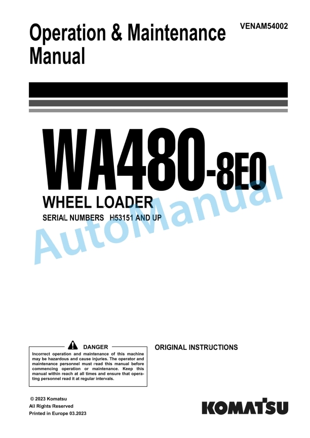 Komatsu WA480-8E0 Wheel Loader Operation and Maintenance Manual VENAM54002