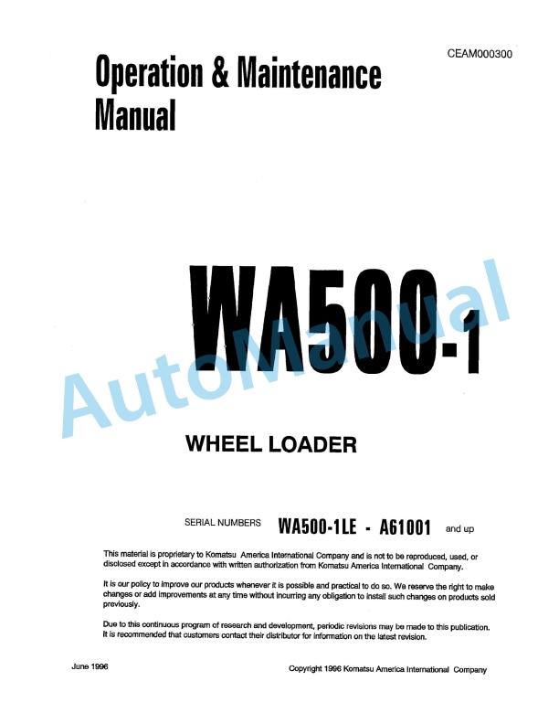 Komatsu WA500-1 Wheel Loader Operation and Maintenance Manual CEAM000300