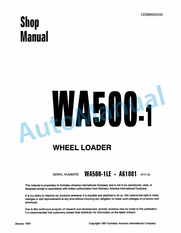 Komatsu WA500-1 Wheel Loader Shop Manual CEBM000500