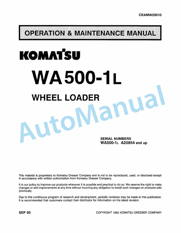 Komatsu WA500-1L Wheel Loader Operation and Maintenance Manual CEAMW25010