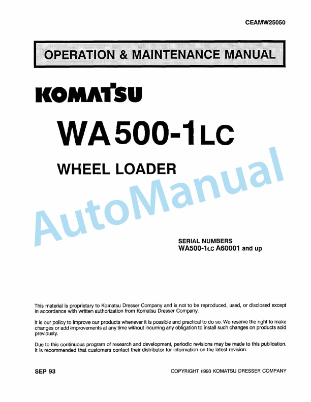 Komatsu WA500-1L Wheel Loader Operation and Maintenance Manual CEAMW25050