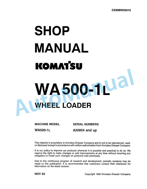 Komatsu WA500-1L Wheel Loader Shop Manual CEBMW25010