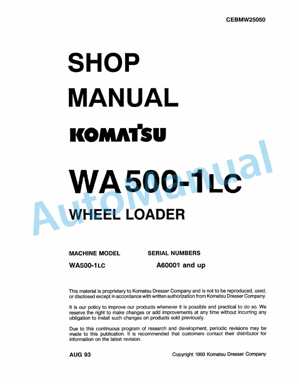 Komatsu WA500-1LC Wheel Loader Shop Manual CEBMW25050