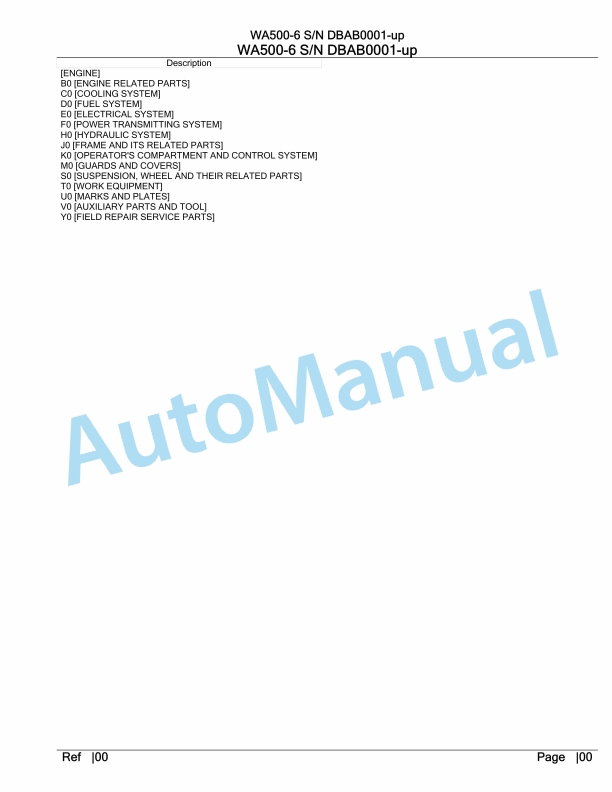 Komatsu WA500-6 Parts Manual DBAB0001-UP