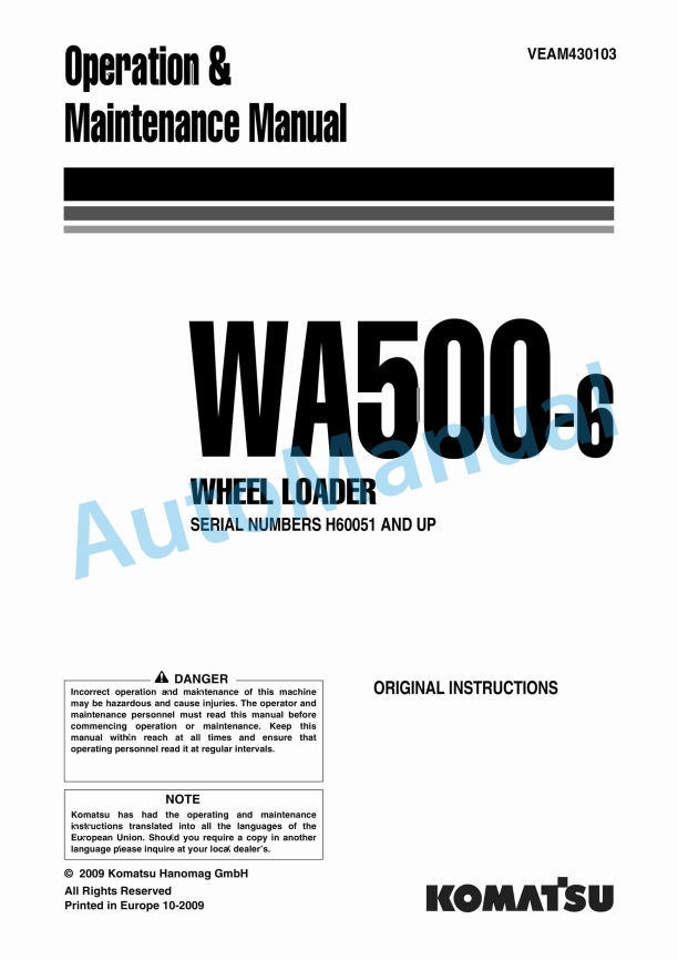 Komatsu WA500-6 Wheel Loader Operation and Maintenance Manual VEAM430103