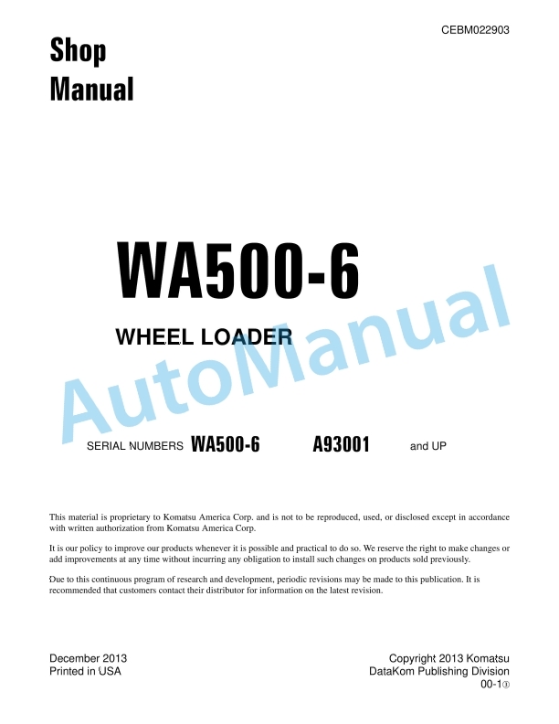 Komatsu WA500-6 Wheel Loader Shop Manual CEBM022903