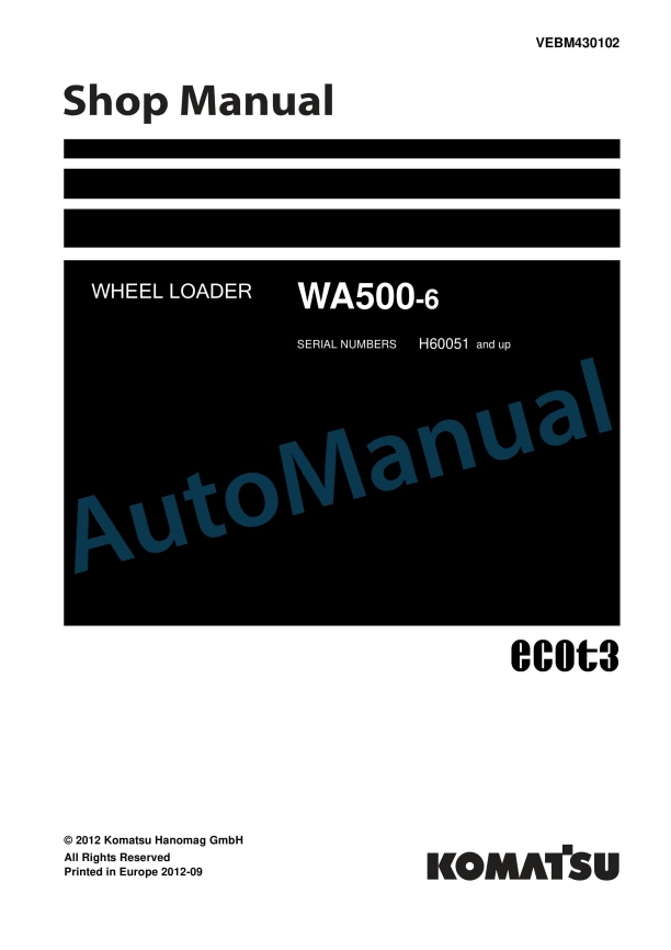 Komatsu WA500-6 Wheel Loader Shop Manual VEBM430102