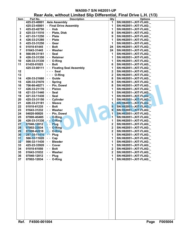 Komatsu WA500-7 Parts Manual H62051-UP-2