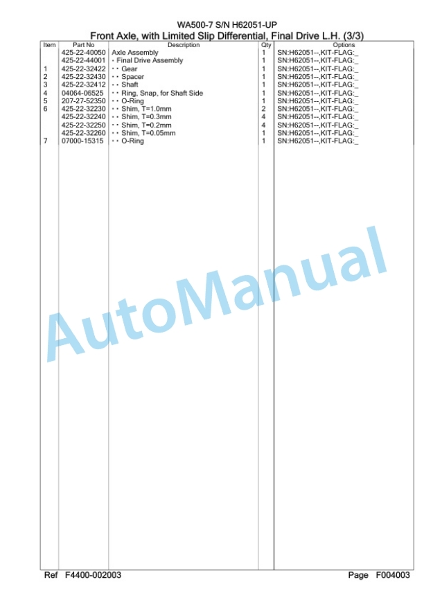 Komatsu WA500-7 Wheel Loader Parts Manual WA0000637H-3