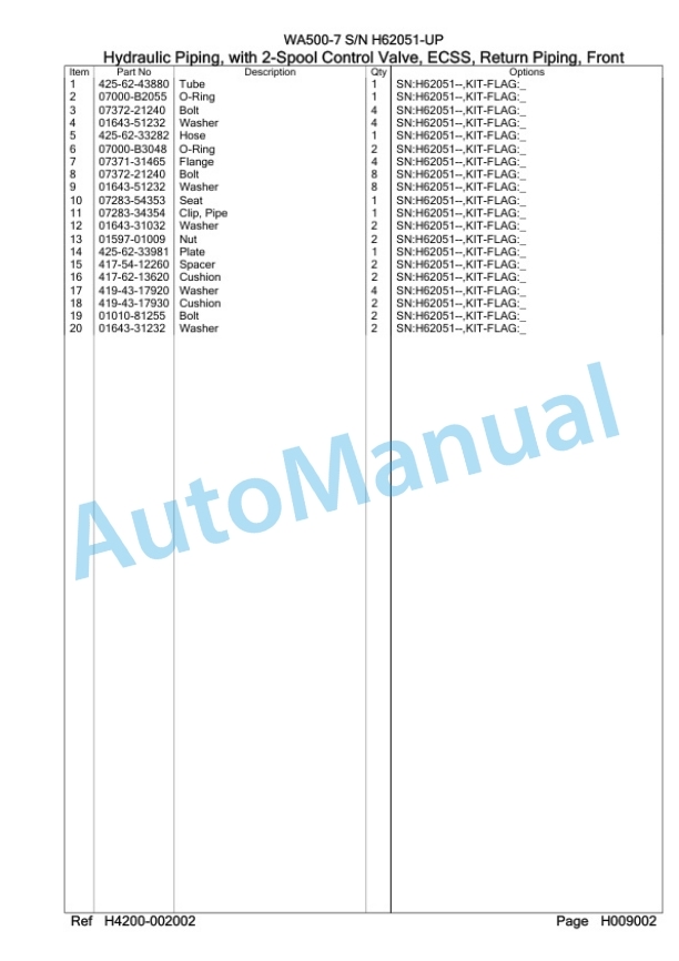 Komatsu WA500-7 Wheel Loader Parts Manual WA0000637H-5