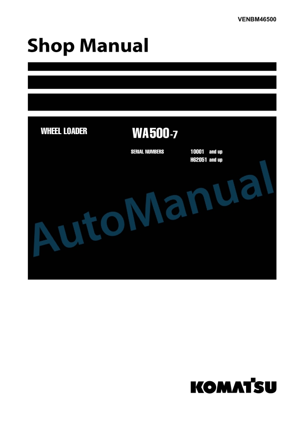 Komatsu WA500-7 Wheel Loader Shop Manual VENBM46500