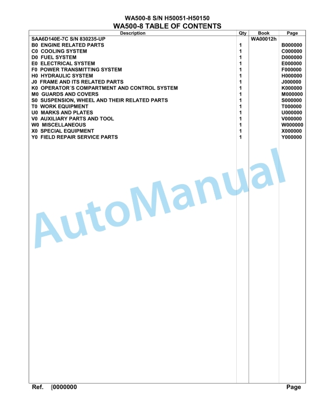 Komatsu WA500-8 Parts Manual - H50051 - H50150