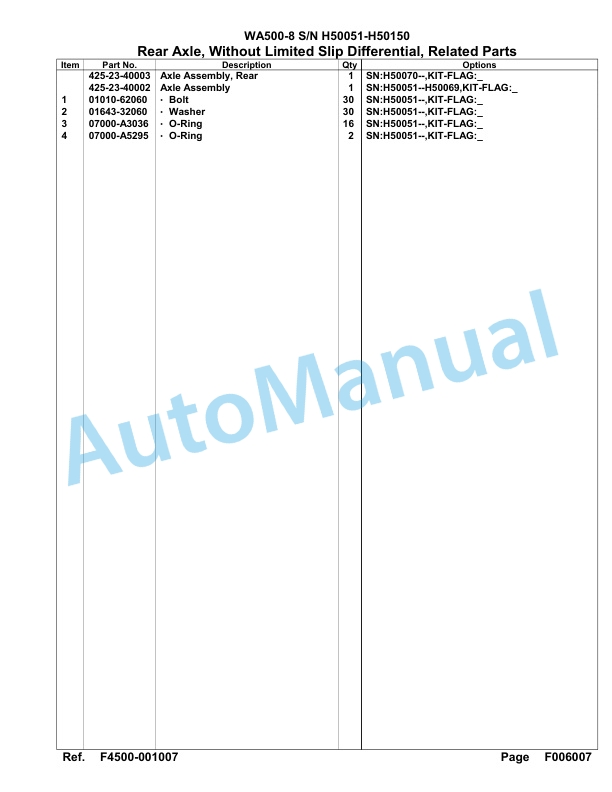 Komatsu WA500-8 Parts Manual - H50051 - H50150-2