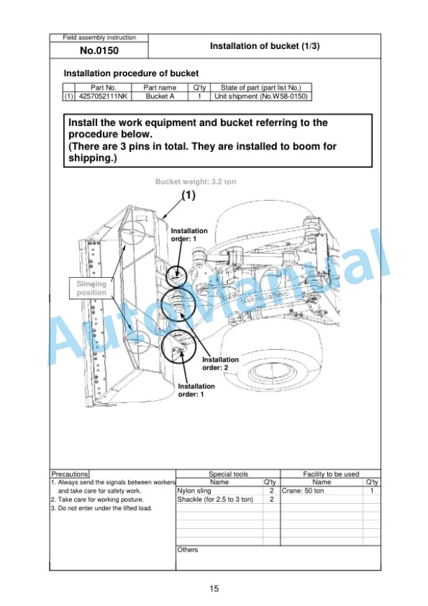 Komatsu WA500-8 Wheel Loader Field Assembly Instruction GEN00140-00-3