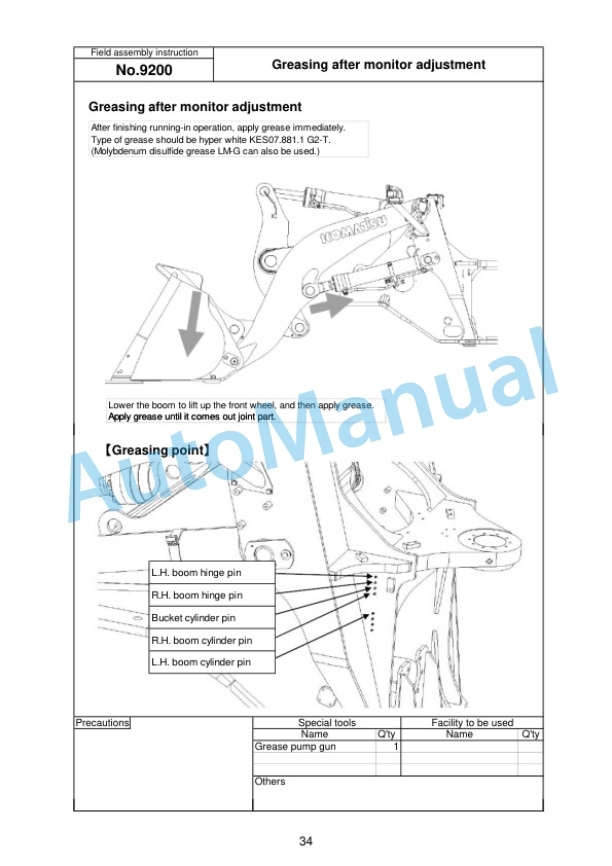 Komatsu WA500-8 Wheel Loader Field Assembly Instruction GEN00140-00-5