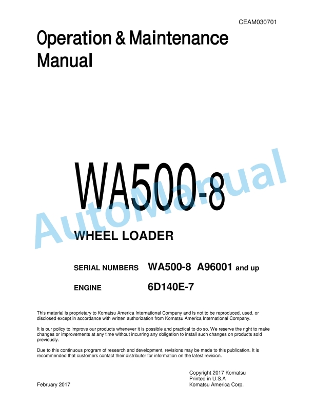 Komatsu WA500-8 Wheel Loader Operation and Maintenance Manual CEAM030701