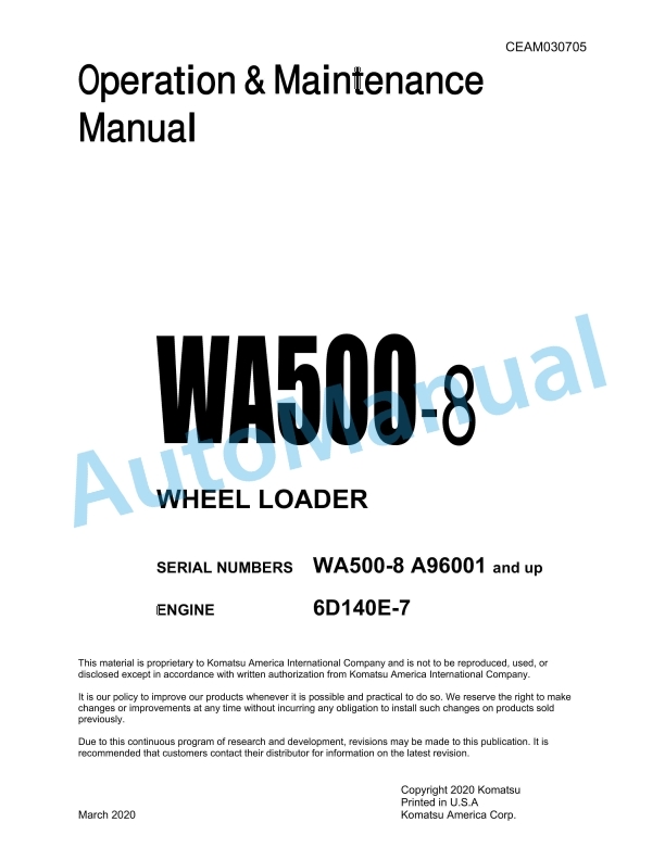 Komatsu WA500-8 Wheel Loader Operation and Maintenance Manual CEAM030705