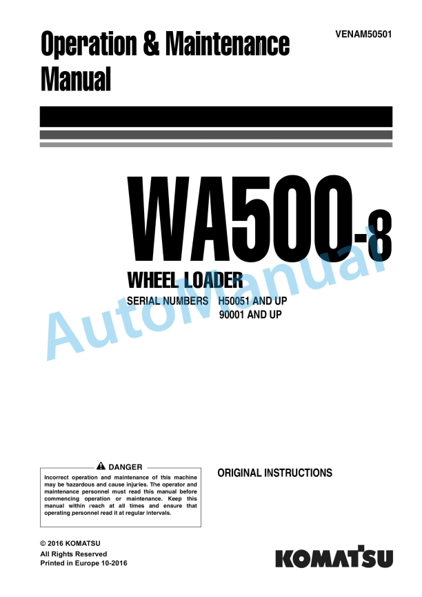 Komatsu WA500-8 Wheel Loader Operation and Maintenance Manual VENAM50501