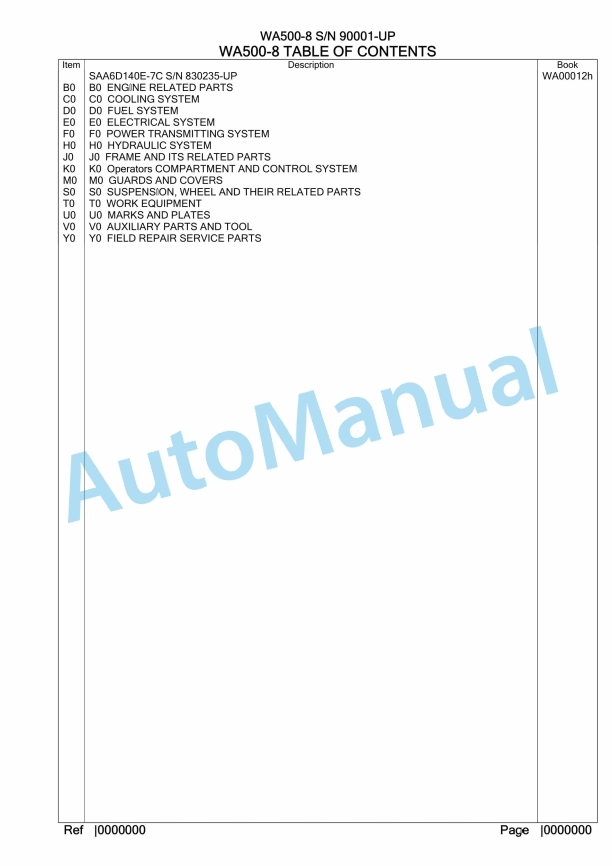 Komatsu WA500-8 Wheel Loader Parts Manual WA00012H