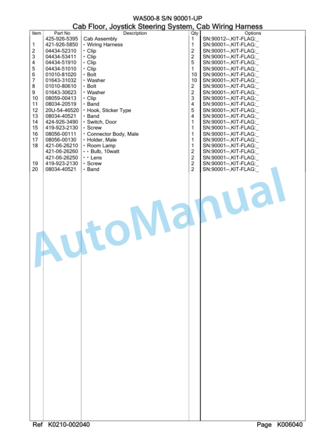 Komatsu WA500-8 Wheel Loader Parts Manual WA00012H-4