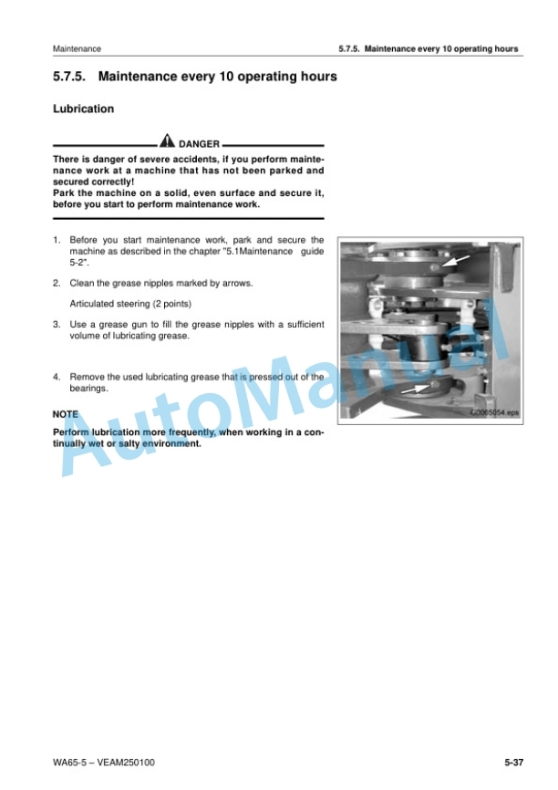 Komatsu WA65-5 Wheel Loader Operation and Maintenance Manual VEAM250100-5