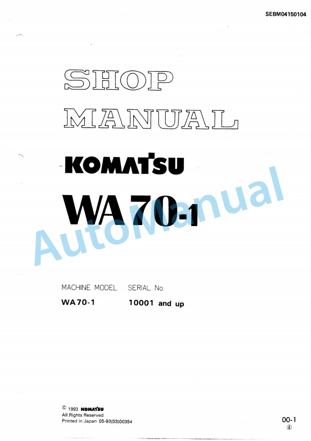 Komatsu WA70-1 Wheel Loader Shop Manual SEBM04150104