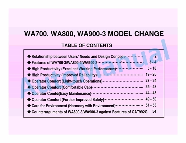 Komatsu WA700-3, WA800-3, WA900-3 Wheel Loader Model Change