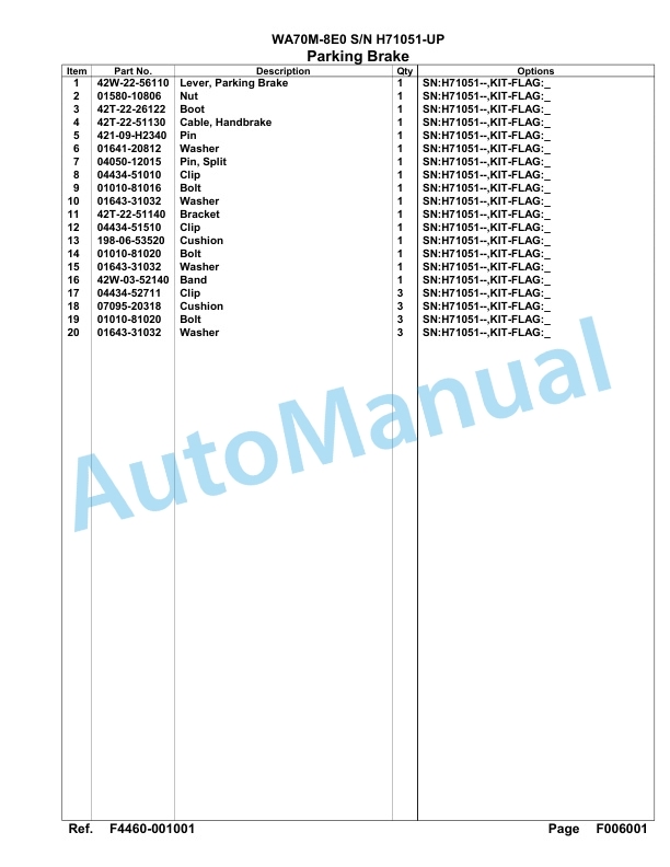 Komatsu WA70M-8E0 Parts Manual WA00043H-2